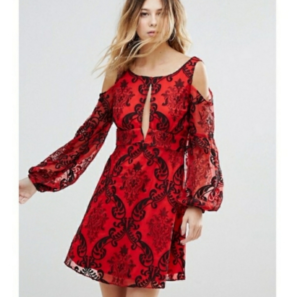 FREE PEOPLE Want to Want Me Red/Black Embroidery Mini Dress - Picture 3 of 11